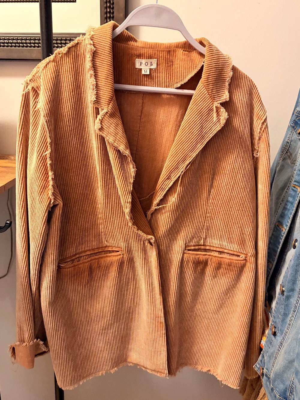 POL Frayed Raw Edge Corduroy Blazer